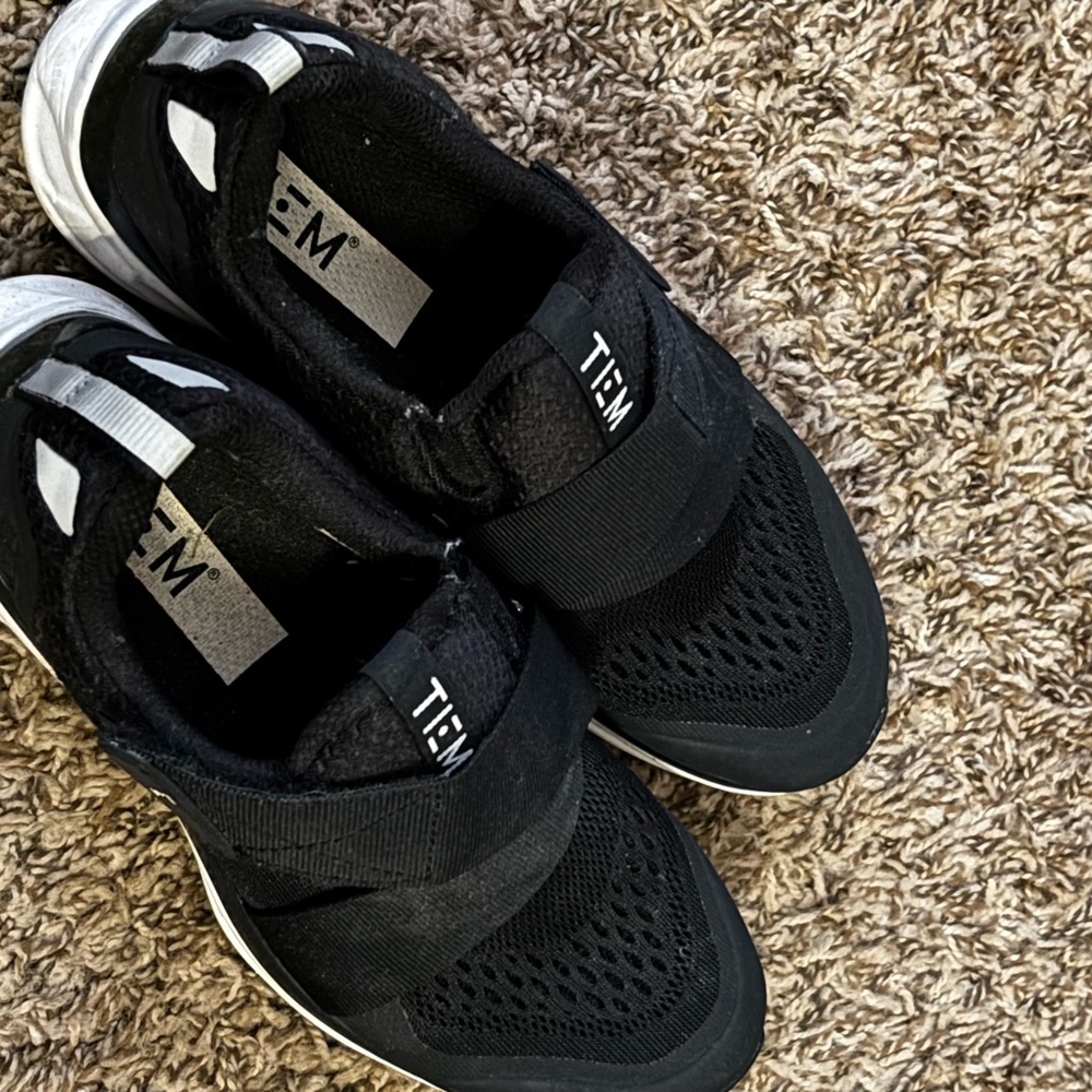 Black and White Athletic Shoes with Mesh Upper